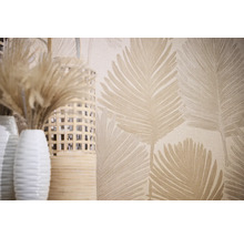 Dekorativní tapeta se vzorem listů a vázami