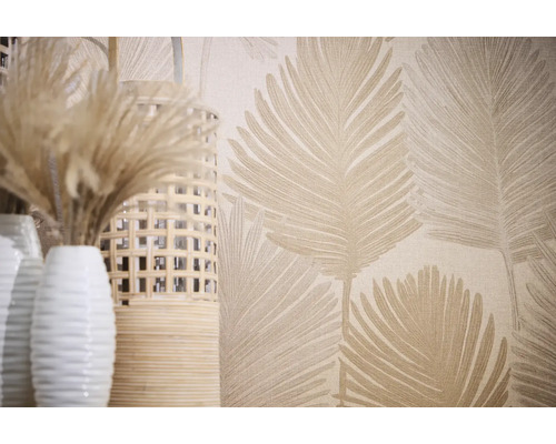 Dekorativní tapeta se vzorem listů a vázami