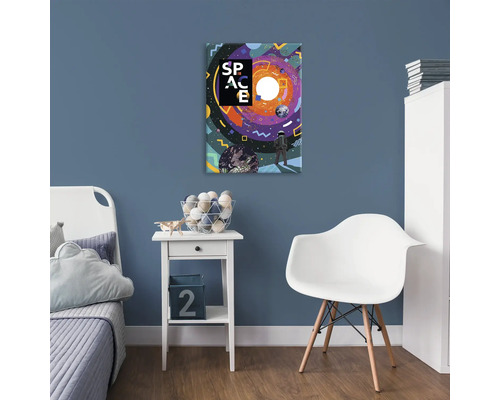 Dekorativní nástěnný obraz s motivem vesmíru v dětském pokoji