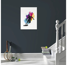 Malba s fotbalistou na barevném pozadí