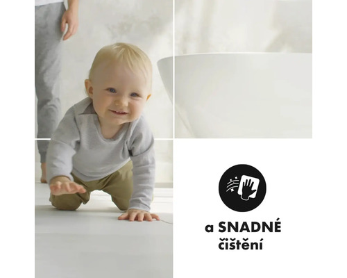 Koláž s dítětem, dospělým a symbolem pro snadné čištění