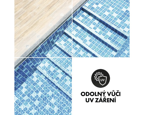 Bazén s dřevěnými dlaždicemi a mozaikovými dlaždicemi odolnými proti UV záření