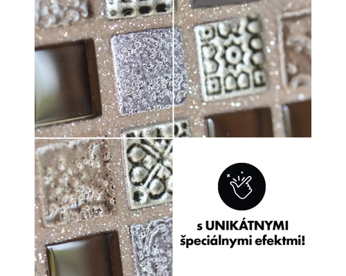 Detailní záběr mozaikové dlaždice se speciálními efekty.