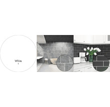 Použití dlaždic v koupelně a kuchyni s bílými a tmavými dlaždicemi.