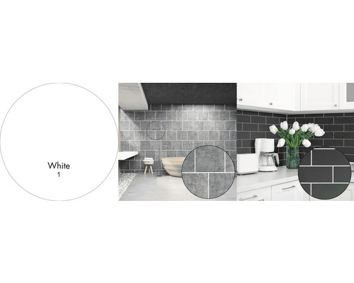 Použití dlaždic v koupelně a kuchyni s bílými a tmavými dlaždicemi.