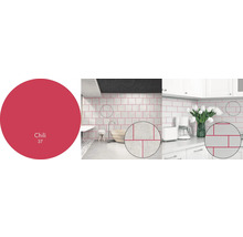 Barva spárovací hmoty Chili 37 v koupelnovém a kuchyňském prostředí