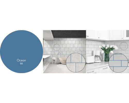 Obklady v koupelně a kuchyni s barvou Oceán 88