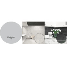 Různé vzory obkladů v koupelně a kuchyni.