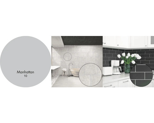 Různé vzory obkladů v koupelně a kuchyni.