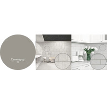 Aplikace obkladů v koupelně a kuchyni s cementově šedou barvou