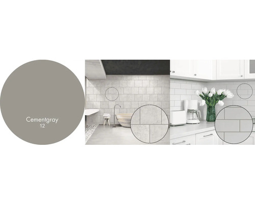 Aplikace obkladů v koupelně a kuchyni s cementově šedou barvou