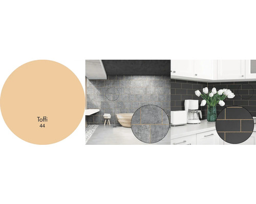 Dekorativní dlaždice v koupelně a kuchyni s barvou Toffi 44.