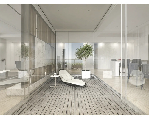 Světlý pokoj s posezením, stolem a rostlinou do obývacího pokoje