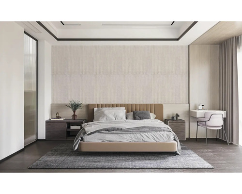 Ložnice s postelí, nočními stolky, kobercem a psacím stolem