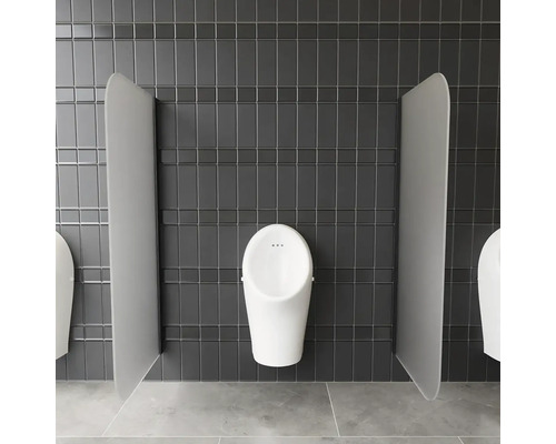 Řada pisoárů s přepážkami v koupelně