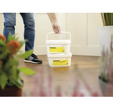 Dva kbelíky barvy proti plísním Abamal nese osoba.