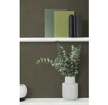 Police s knihami a váza s eukalyptem