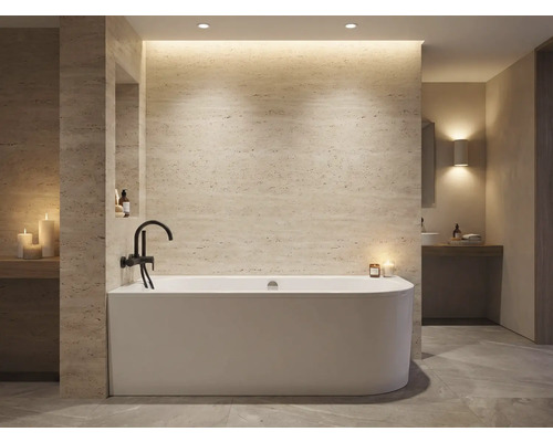 Koupelna s vanou, baterií, policemi a osvětlením