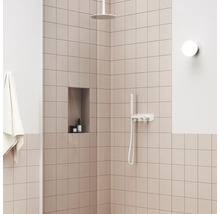Sprchový kout se stropní sprchou, ruční sprchou a úložným prostorem