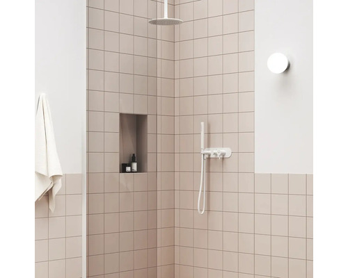 Sprchový kout se stropní sprchou, ruční sprchou a úložným prostorem