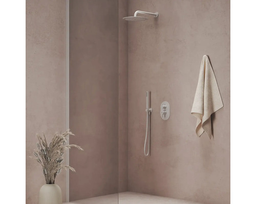 Sprchový kout s horní sprchou, ruční sprchou, termostatem a ručníkem