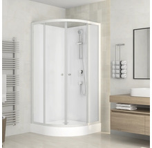 Rohová sprcha s posuvnými dveřmi ve světlé koupelně