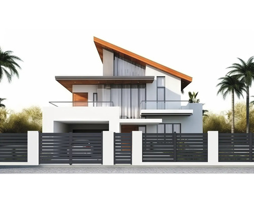 Moderní dům se šedým oplocením