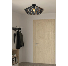 Kovové stropní svítidlo v chodbě s věšákem a dřevěnými dveřmi