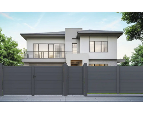 Moderní dům se šedým hliníkovým oplocením pro zahradu