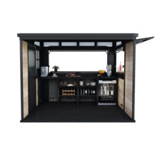 Venkovní bar s policemi, chladničkou na nápoje a pracovní plochou