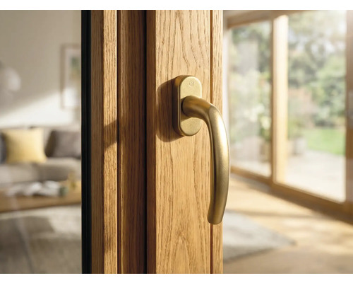 Detail dřevěných vchodových dveří s klikou