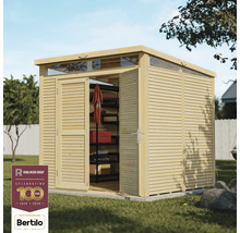 Dřevěný zahradní domek s dvoukřídlými dveřmi a světlíkem na zahradní nářadí a nábytek