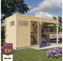 Zahradní kůlna s přístřeškem pro uskladnění zahradního nářadí a kol