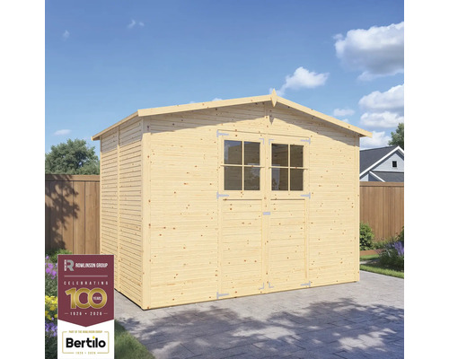 Dřevěný zahradní domek Bertilo Fineline 306 x 202 cm přírodní Dřevěný zahradní domek s oknem a dvoukřídlými dveřmi