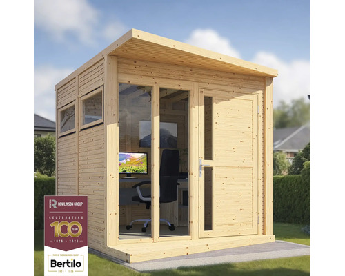 Dřevěný zahradní domek Bertilo Concept Office přírodní 234 x 225 cm Dřevěný zahradní domek s okny a dveřmi na zahradě