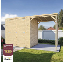 Zahradní skříň s dřevěným baldachýnem ve venkovním prostředí