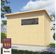 Dřevěný zahradní domek s oknem do zahrady