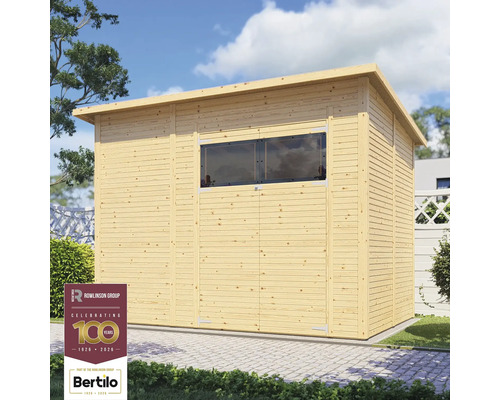 Dřevěný zahradní domek Bertilo Fineline Modern 4 přírodní 306 x 202 cm Dřevěný zahradní domek s oknem do zahrady