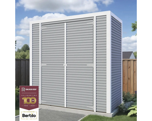 Zahradní domek Bertilo Cubico 1 Fineline 207x103 cm světle šedý Zahradní skříň s dvoukřídlými dveřmi a vodorovnou dřevěnou strukturou
