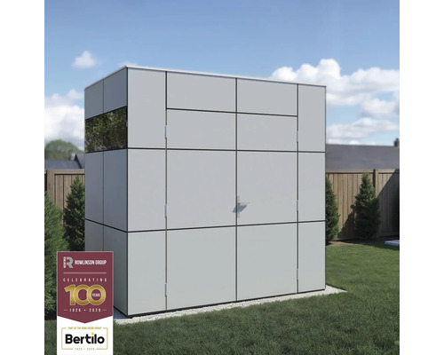 Zahradní domek Bertilo Trespa HPL designový MINI šedý Moderní zahradní domek s oknem a dvoukřídlými dveřmi