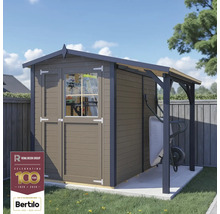 Dřevěný zahradní domek s přístřeškem a kolečkem