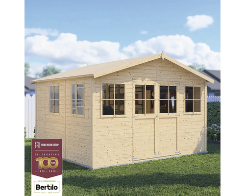 Zahradní domek Bertilo Workshop Smith 364x335 cm přírodní Dřevěný zahradní domek s okny a dvoukřídlými dveřmi