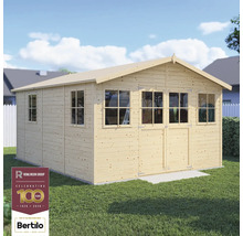 Dřevěná zahradní bouda s okny a dvoukřídlými dveřmi