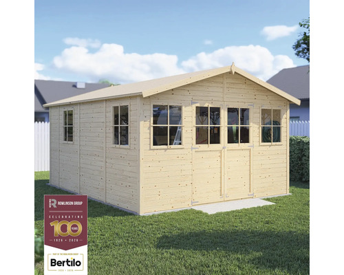 Zahradní domek Bertilo Workshop Carpenter 364x459 cm přírodní Dřevěná zahradní bouda s okny a dvoukřídlými dveřmi