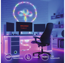 Moderni herni stul s PC, monitory a LED pasky Briloner ve tvaru zarovky. 360 stupnove osvetleni, flexibilni, jasny vyber barev RGBIC.