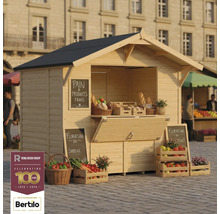 Dřevěný tržní stánek s chlebem a zeleninou