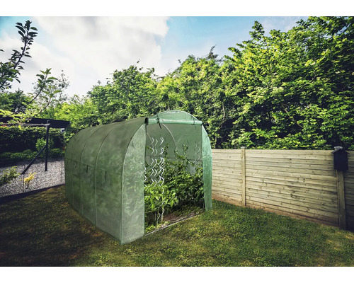 Zahradní skleník s rostlinami na zahradě