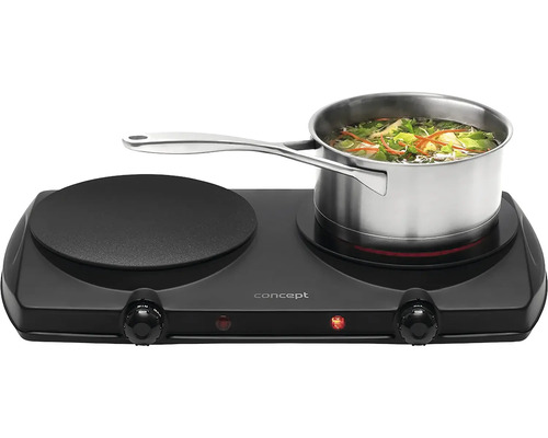 Dvojitá varná deska s hrncem na jedné plotně