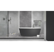 Moderní koupelna s volně stojící vanou, sprchou a radiátorem na ručníky