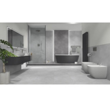 Koupelna se sprchou, vanou, umyvadlem, zrcadlem, toaletou a bidetem